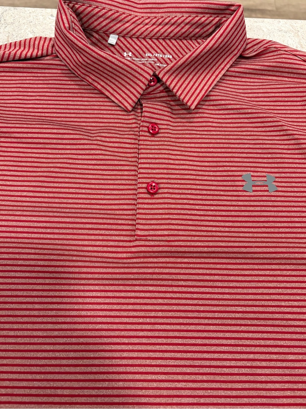 Under Armour Heat Gear Men’s Red Striped Polo Shirt-XXL
